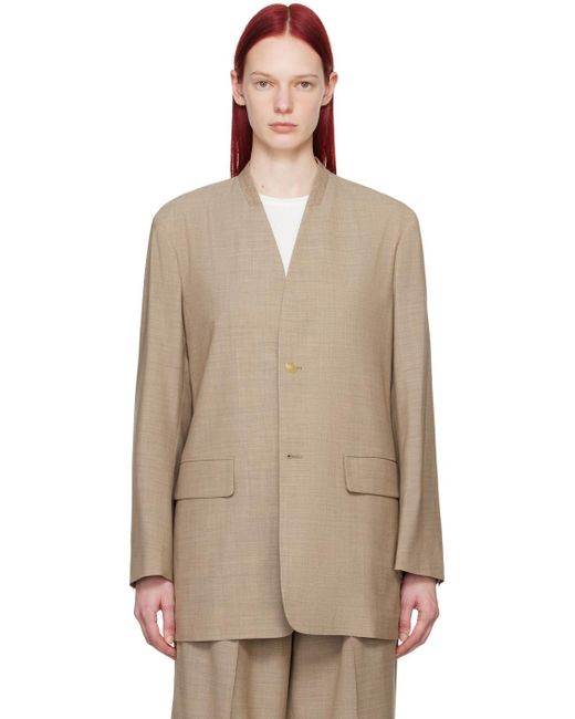 Auralee Natural Taupe No Collar Blazer