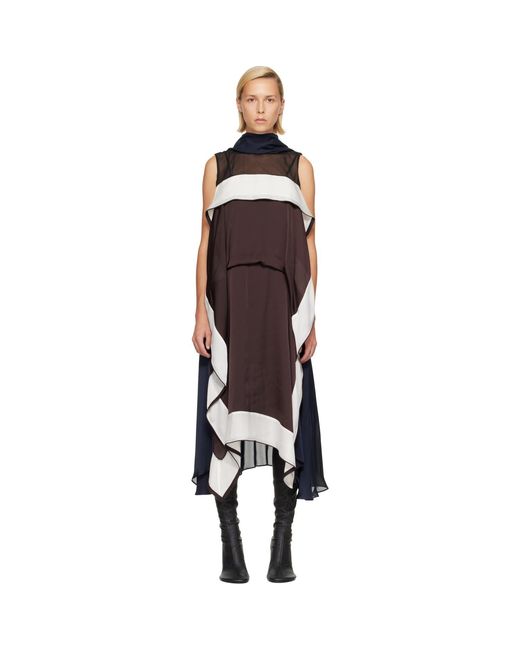 Sacai Multicolor Satin & Chiffon Midi Dress