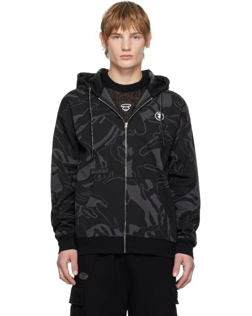 Aape By A Bathing Ape Black 'Aape Now' Moonface Logo Zip-Up Hoodie for men