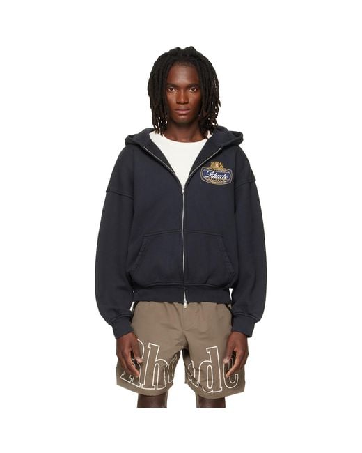 Rhude Blue Balck Safari Crest' Zip-Up Hoodie for men
