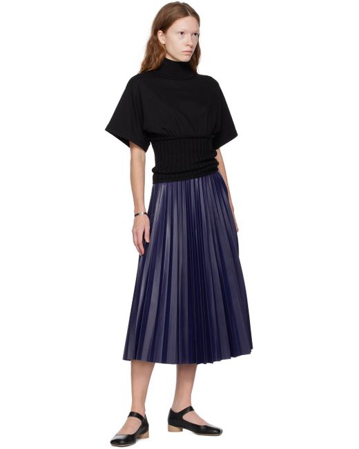 MM6 by Maison Martin Margiela Blue Navy Pleated Faux-leather Midi Skirt