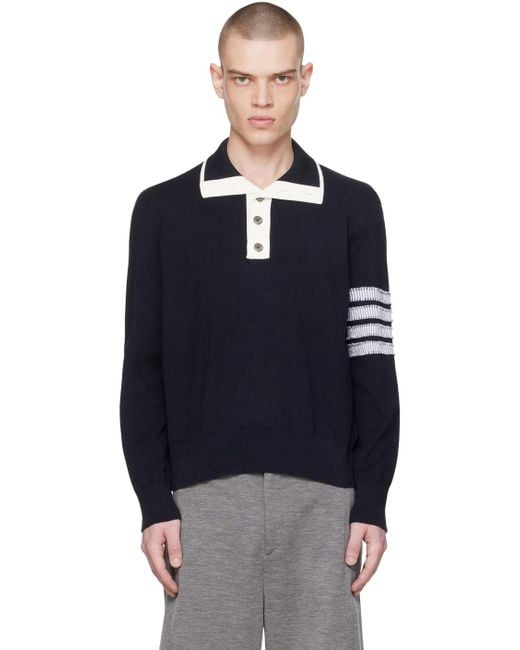 Thom Browne Blue 4-Bar Polo for men