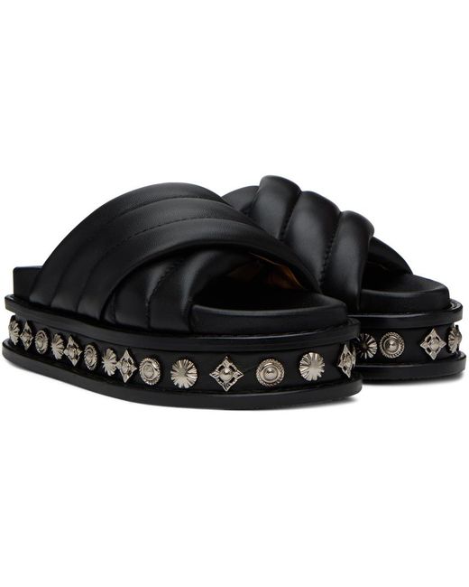 Toga Virilis Black Embellished Leather Sandals for men