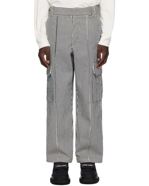 KENZO Black & White Paris Striped Denim Cargo Pants for men