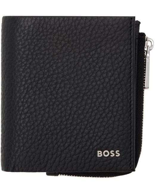 Boss Black Leather Bifold Zip Wallet for men