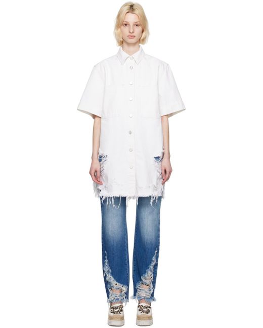 Stella McCartney Black Off-white Distressed Denim Shirt