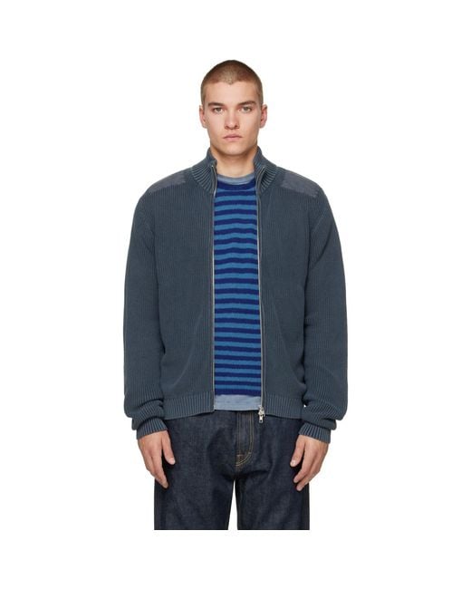 Stockholm Surfboard Club Blue Dyed Knitted Jacket for men