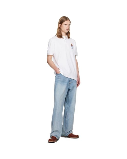Polo Ralph Lauren White Classic Fit Polo Bear Mesh Polo for men