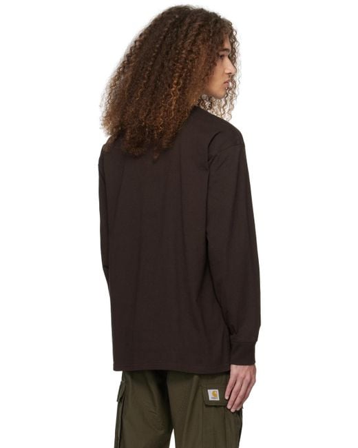 T-shirt à manches longues brun à logo script Carhartt pour homme en coloris Black