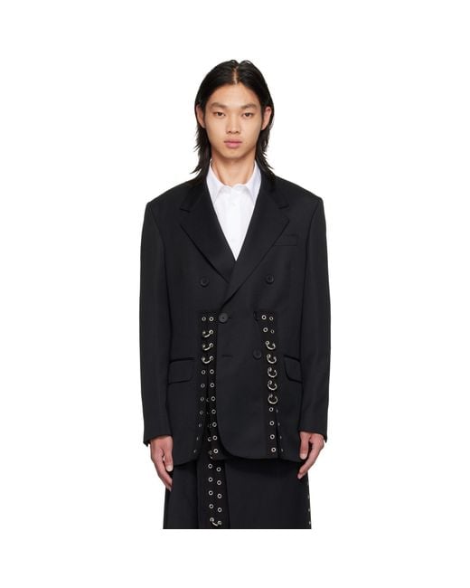 Simone Rocha Black Double Breasted Grommet Ring Hem Slice Blazer for men