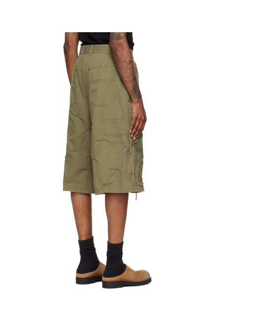 we11done Green Vintage Pinched Work Cargo Shorts for men