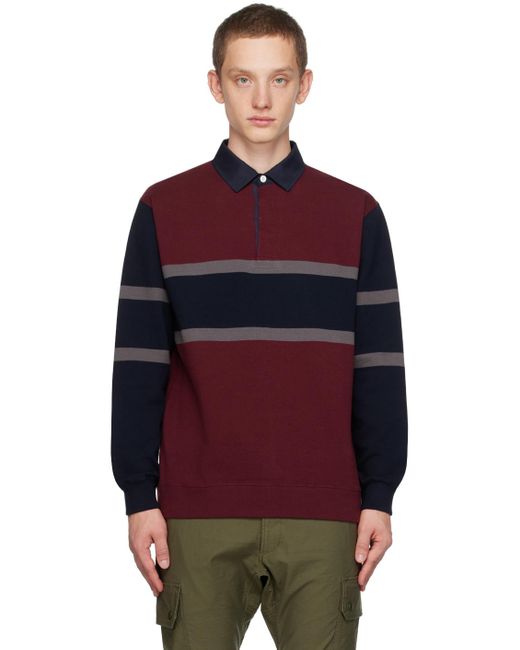 Beams Plus Red Burgundy Striped Polo for men