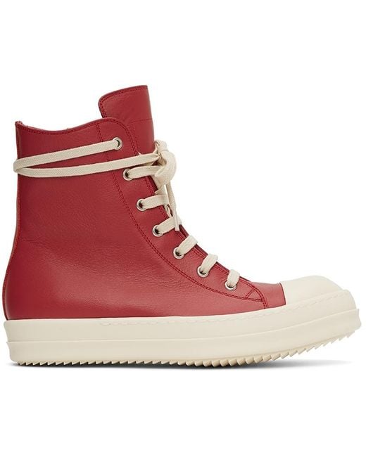 Rick Owens Red Calfskin High-top Sneakers for men