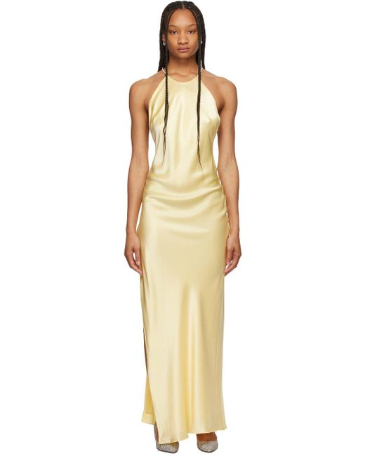 Michael Lo Sordo Yellow Silk Hudson Crystaline Bias Dress
