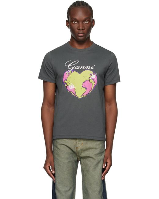 Ganni Gray Relaxed Heart T-shirt in Black for Men | Lyst UK