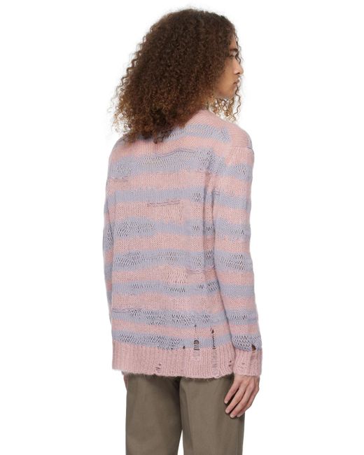 Acne Pink & Purple Distressed Stripe Sweater for men