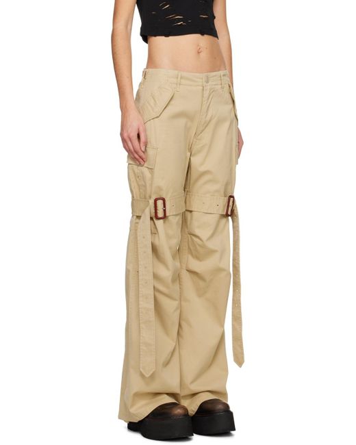Pantalon cargo kaki à ceintures de style trench R13 en coloris Natural