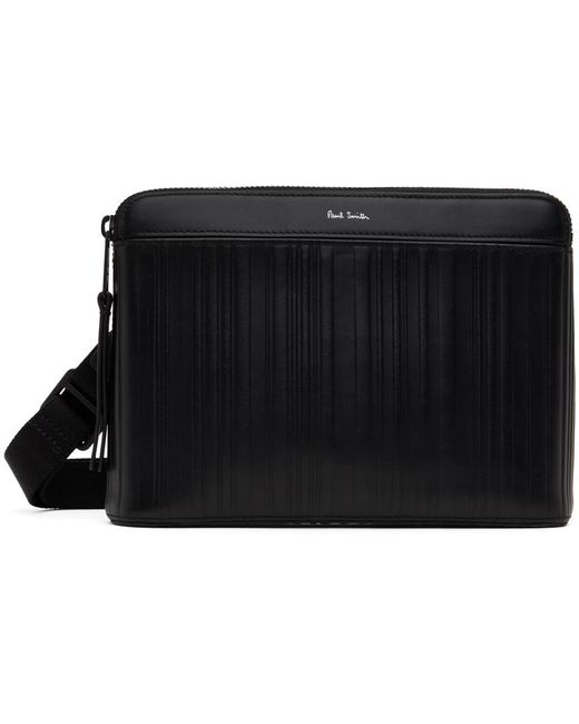 Paul Smith Black Leather Shadow Stripe Musette Pouch for men