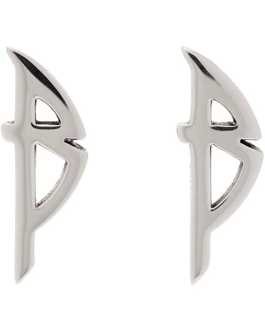 Boucles d'oreilles argentées à logo modifié Balenciaga en coloris White