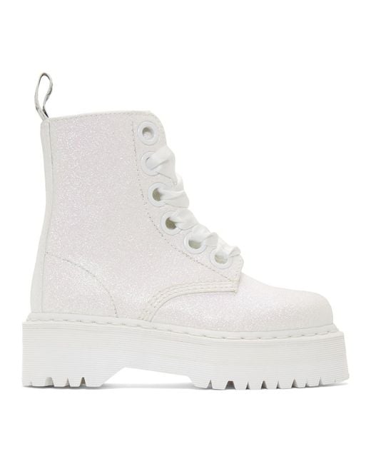 Dr. Martens White Molly Glitter Platform Boots