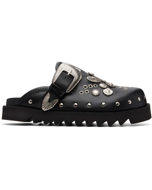 Toga Virilis Black Eyelet Metal Sabot Slip-On Loafers for men