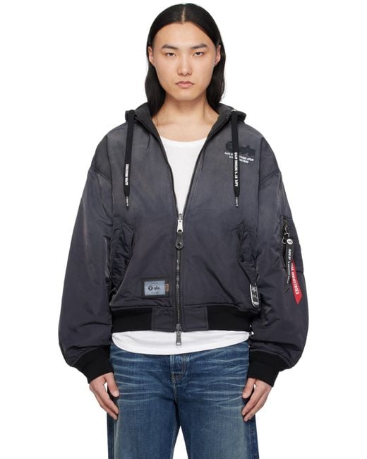 Aape By A Bathing Ape Black Alpha Industries Edition Ma-1 Reversible Bomber Jacket for men