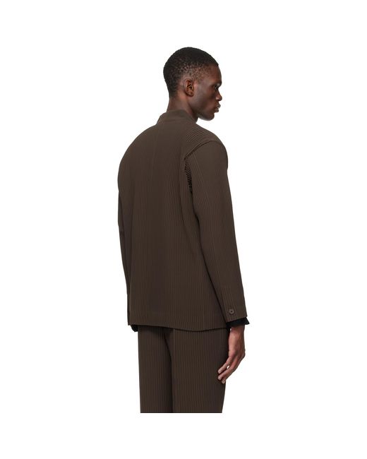 Homme Plissé Issey Miyake Brown Tuxedo Pleats Blazer for men