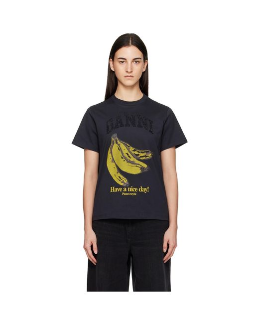 Ganni Black Banana Graphic T-Shirt