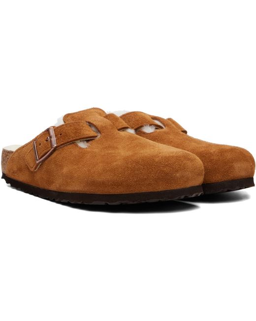 Birkenstock Brown Tan Regular Boston Shearling Loafers for men