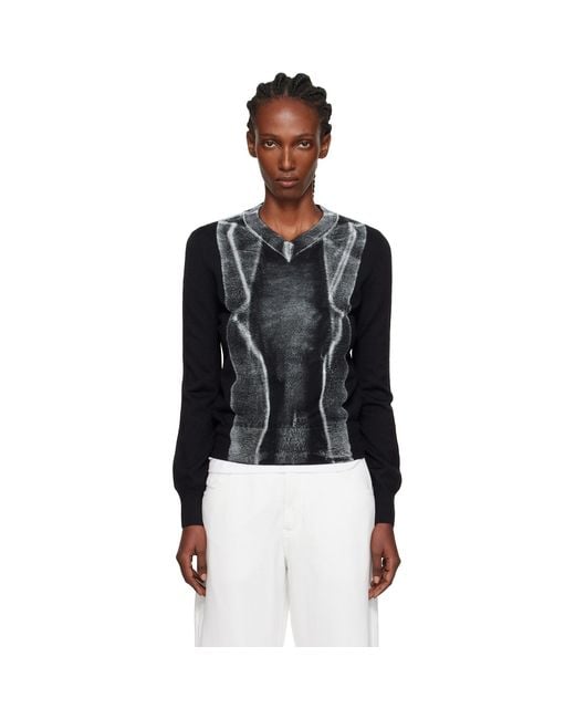 MM6 by Maison Margiela Black Folded Printed Gauge 14 V-Neck Sweater