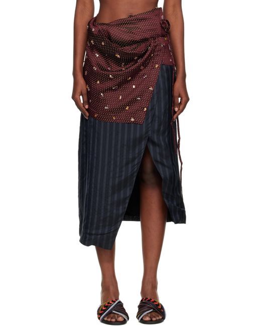 Dries Van Noten Black Burgundy Diamond Tie Motif Maxi Skirt