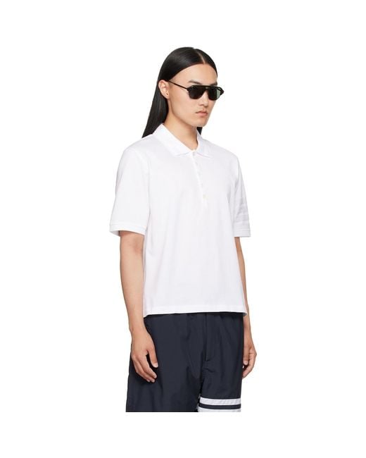 Thom Browne White Jersey Ottoman 4-Bar Polo for men