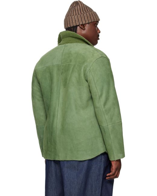 AURALEE Men's Green Merino Mouton Shirt Jacket