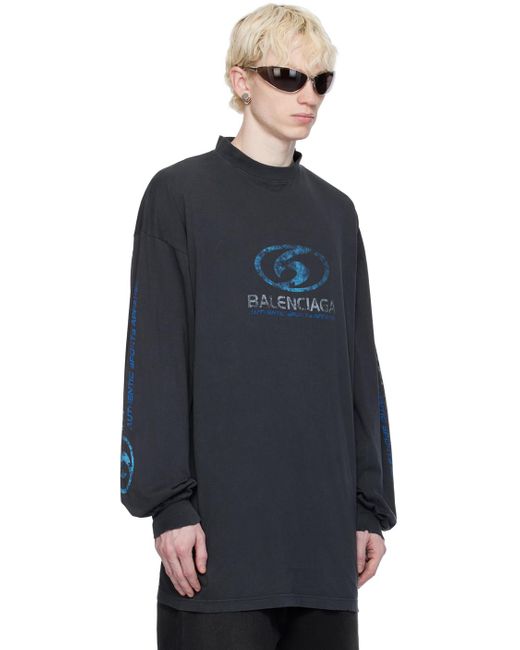 Balenciaga Blue Black Surfer Long Sleeve T-shirt for men