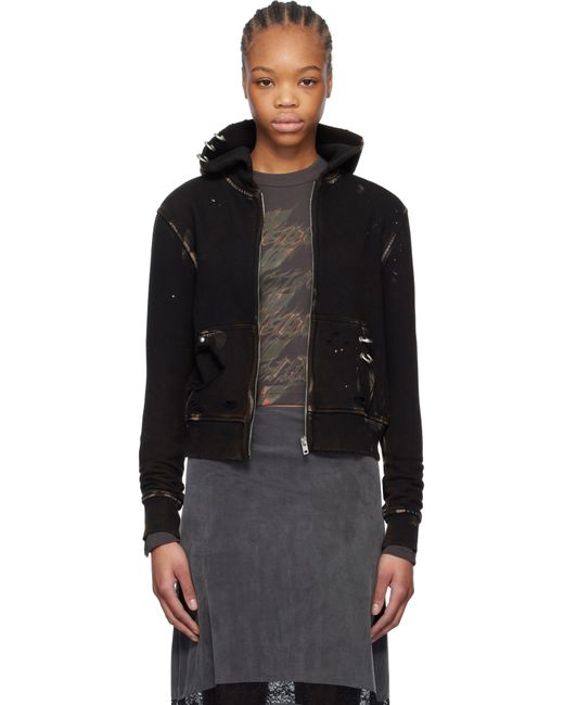 【WE11DONE】 Pierced Zip-Up Hoodie Black We11done: Black Pierced Zip-Up Hoodie | SSENSE