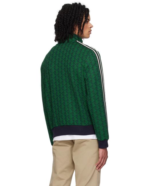 メンズ Lacoste ネイビー&ーン ジップアップ スウェットシャツ Green