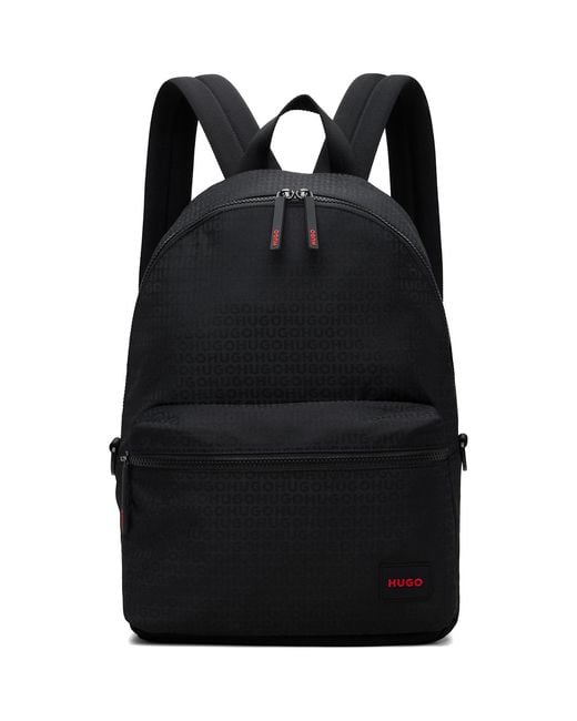 HUGO Black Logo Patch Backpack for men