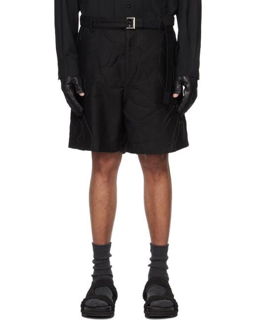 Sacai Black Embroidered Shorts for men