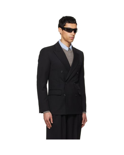 TONYWACK Black Wool Double-Breasted Tailored Blazer for men