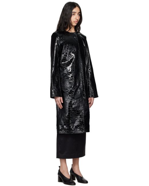 Totême  Black Croco-Embossed Leather Coat