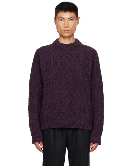De Bonne Facture Purple Cable Sweater for men