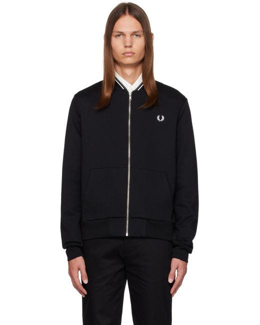 Fred Perry Black Zip Through Cardigan for men