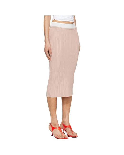 DIESEL Pink Ribbed Knit Contrast Waistband Midi Skirt