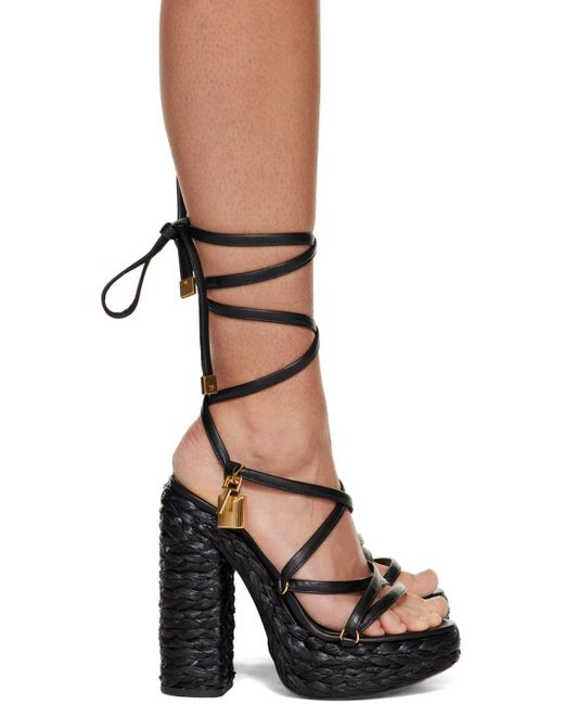 Tom Ford Black Rope Ankle-wrap Wedge Sandals