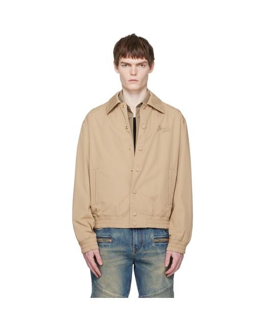 Balmain Blue Cotton Twill Bomber Jacket for men