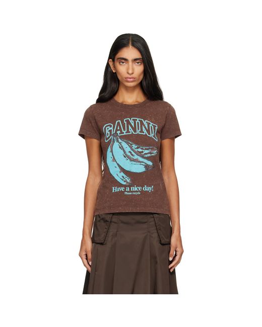 Ganni Brown Future Jersey Banana T-Shirt