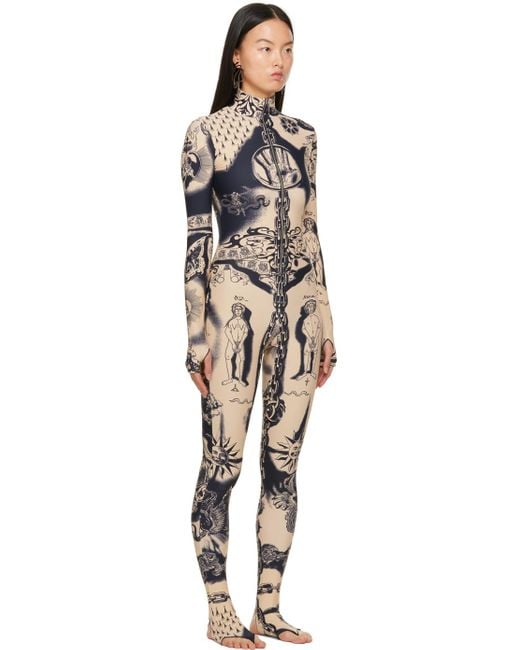 Jean Paul Gaultier Black Beige Graphic Jumpsuit