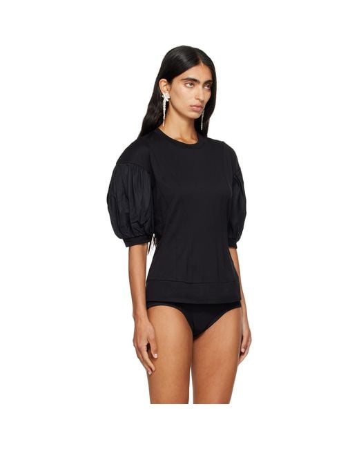 Simone Rocha Black Puff Sleeve Sculpted Contrast T-Shirt