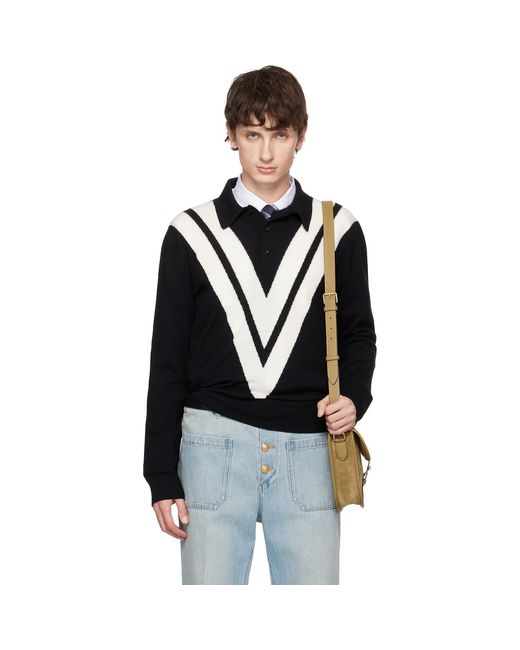 Valentino Black Knit Wool Logo Polo for men
