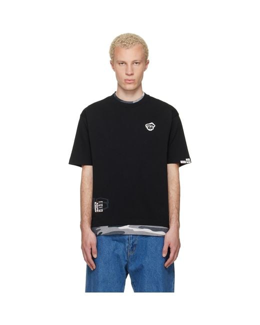 Aape By A Bathing Ape Black 'Aapeunvs' Graphic T-Shirt for men